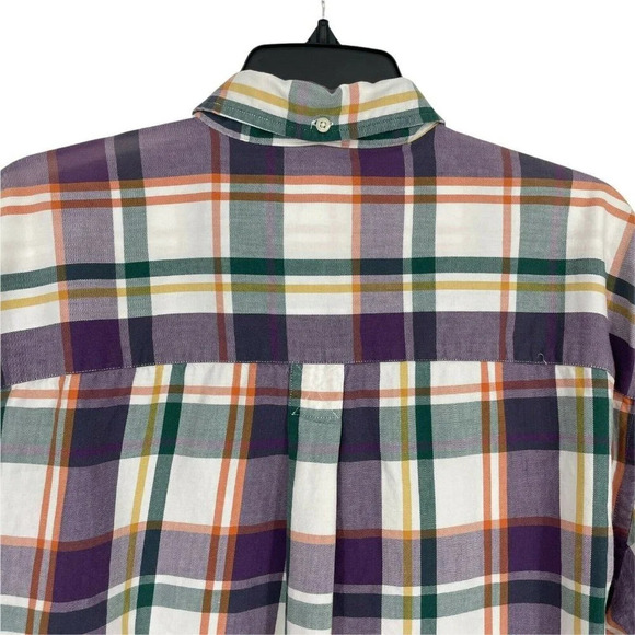 Eddie Bauer Button Up Shirt Men's Sz L Short Sleeve Collared Plaid White Purple - Picture 8 of 8